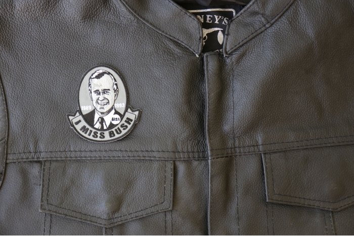 I miss Bush Senior Patch - 3x3.1 inch - Embroidered Iron on Patch shown on leather vest