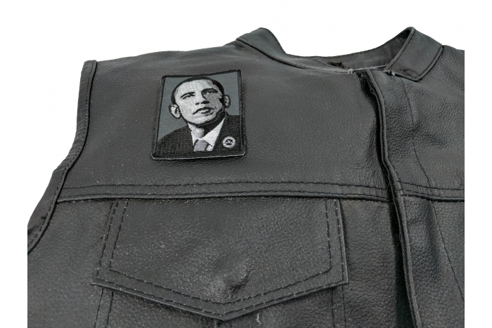 Obama Patch - Iron on - Embroidered shown on leather vest