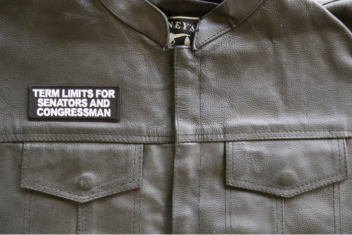 Term Limits for Senators and Congressman Iron on Patch shown on leather vest
