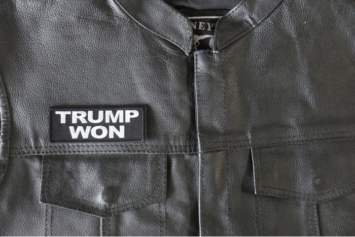 Trump Won Patch, Patriotic Saying Patches shown on leather vest