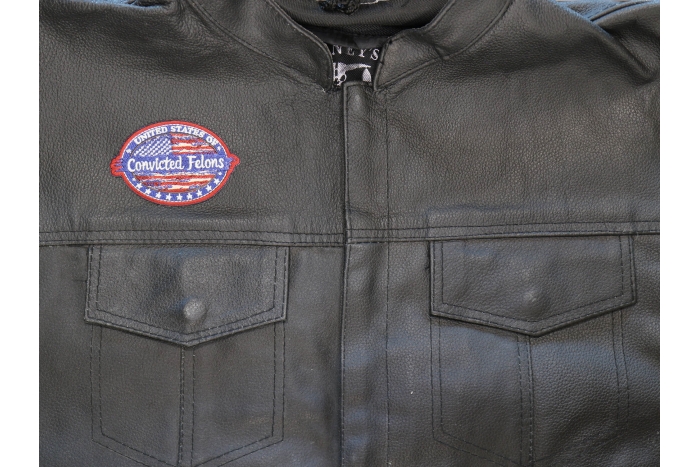 United States of Convicted Felons Patch shown on leather vest