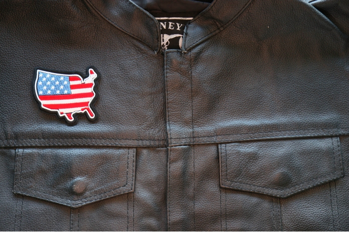 USA Patriotic Patch, Flag Patches shown on leather vest