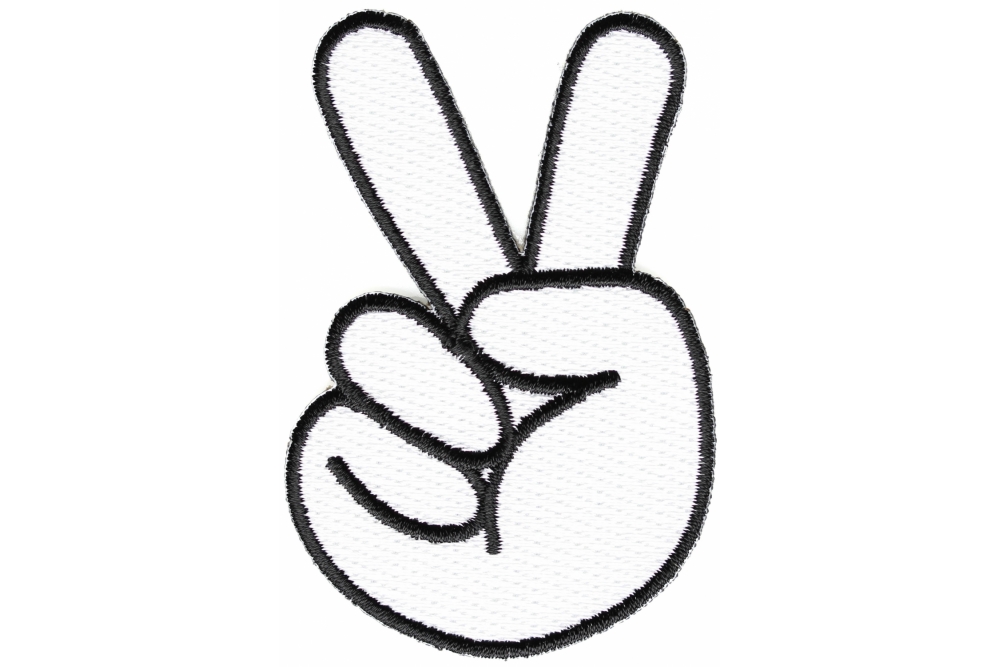 Peace Hand Sign in White Iron on Patch