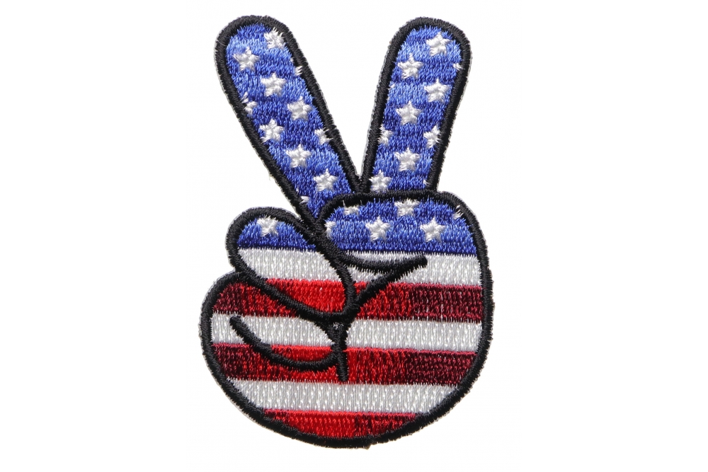 Peace Hand Sign Patch With US Flag Colors