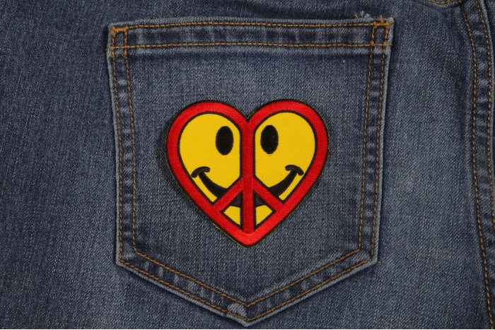 Peace Love Happiness Patch shown on jeans