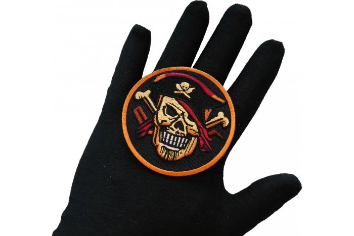 Pirate Skull with Cross Bones Patch, Skull Patches shown on hand for size comparison
