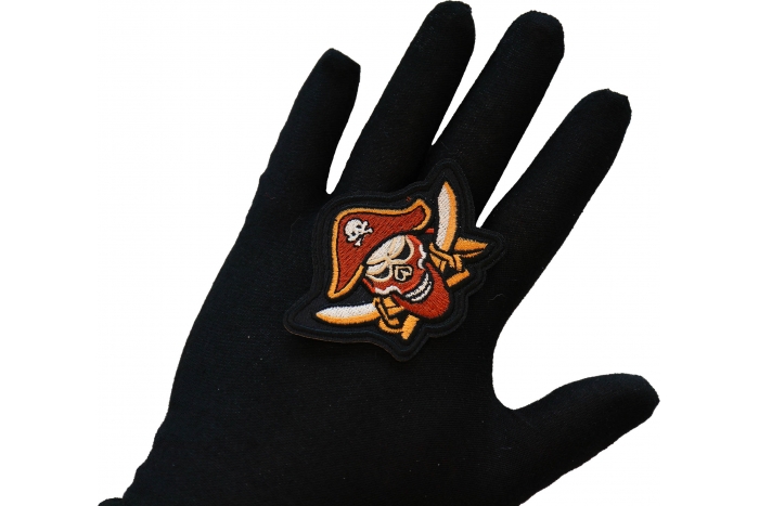 Pirate Patch shown on hand for size comparison