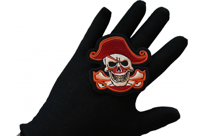Pirate Skull Cross Bones and Hat Patch, Skull Patches shown on hand for size comparison