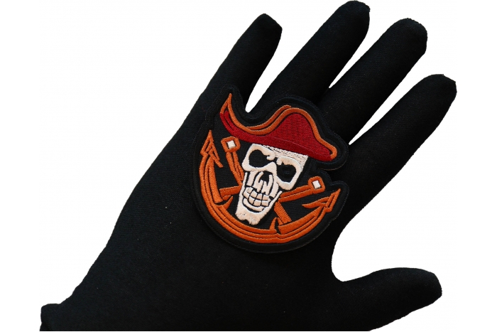 Skull Pirate Mate Patch, Skull Patches shown on hand for size comparison
