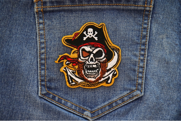 Pirate Skull Patch shown on jeans