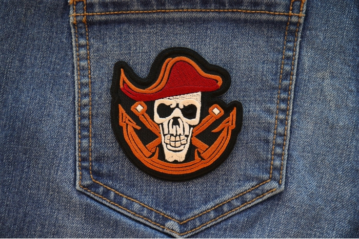 Skull Pirate Mate Patch shown on jeans