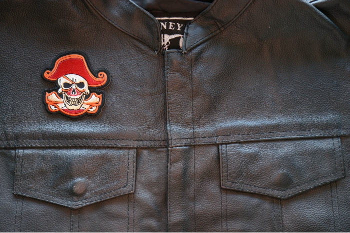 Pirate Skull Cross Bones and Hat Patch, Skull Patches shown on leather vest