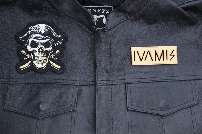 Pirate Skull Patch, Skull Patches shown on leather vest