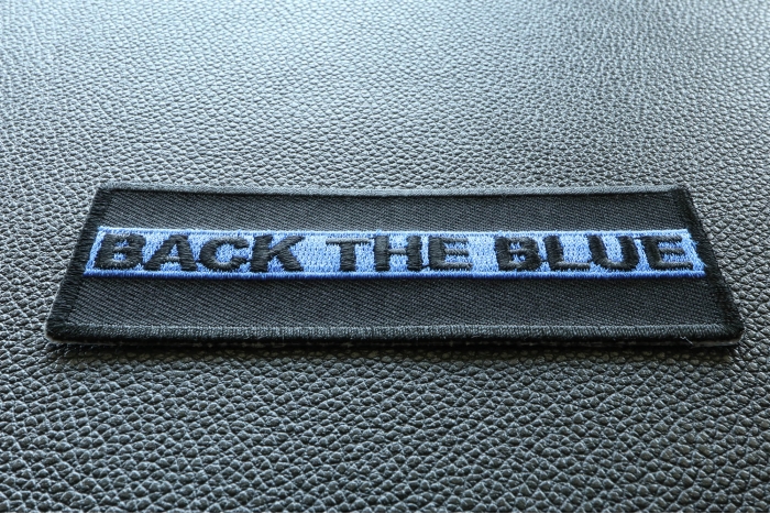 Back The Blue Police Patch with Blue Line diagonal view