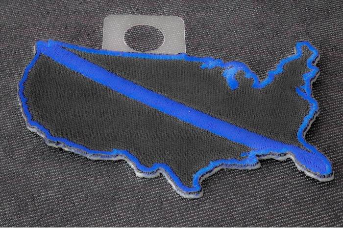 Blue Striped America Outline Patch for Police diagonal view