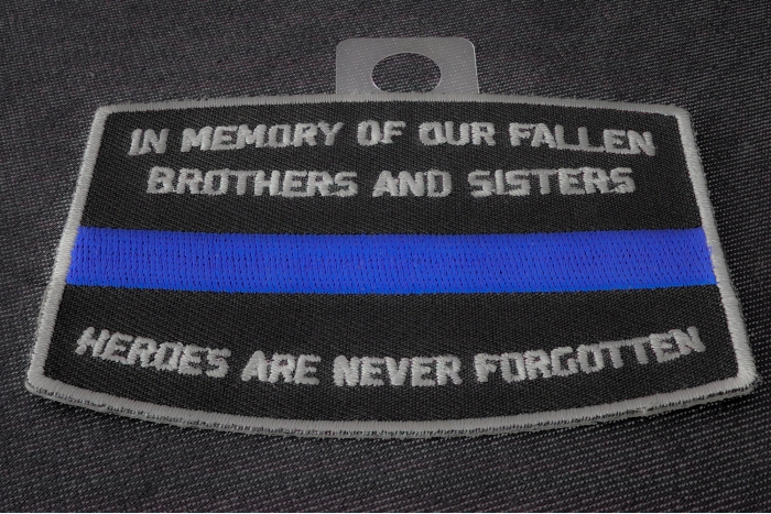 Fallen Officer Memorial Blue Line Patch diagonal view