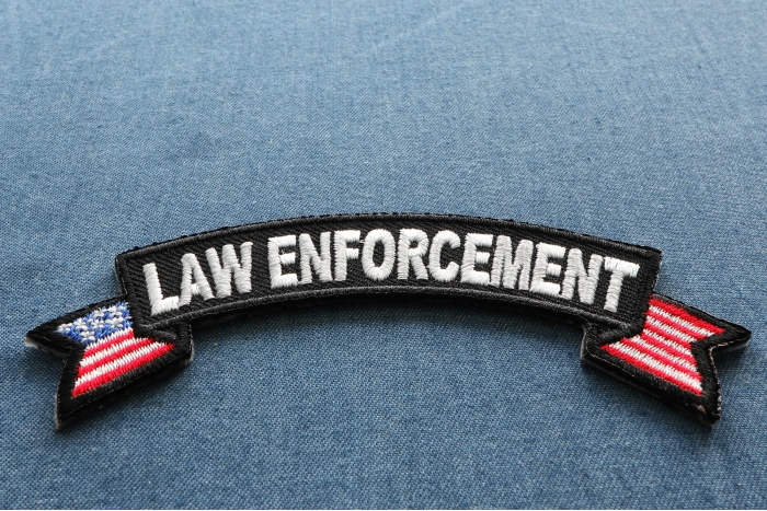 Law Enforcement US Flag Small Rocker Patch diagonal view