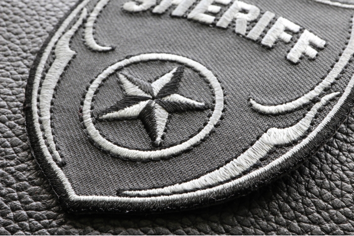 Sheriff Patch In Silver and Gray Sheriff Patch In Silver and Gray diagonal view