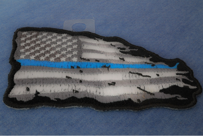 Thin Blue Line American Tattered Flag Patch diagonal view