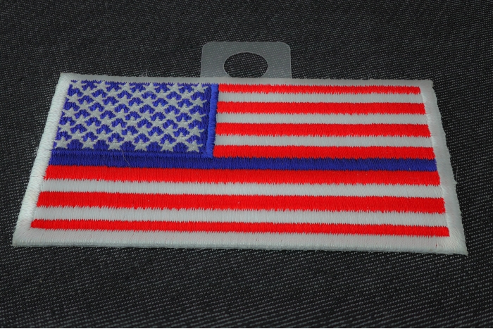 Blue Stripe US Flag Patch for Police diagonal view