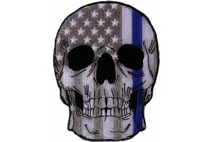 Blue Stripe American Flag Skull Police Patch