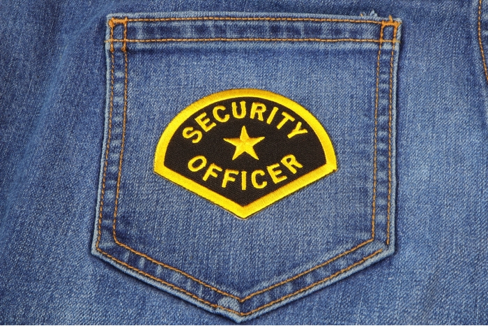 Security Officer Name Tag Patch shown on jeans