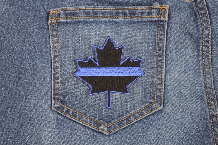 Thin Blue Line Canadian Maple Leaf Patch shown on jeans