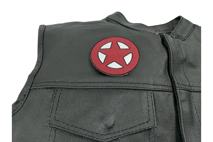 Star Iron On Patch - 3x3 inch Embroidered Iron on Patch shown on leather vest