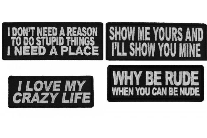Crazy Exciting Sayings about Life Iron on or Sew on Embroidered Patches Set of 4 Crazy Exciting Sayings about Life Iron on or Sew on Embroidered Patches Set of 4
