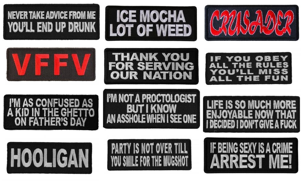 Funny Biker Saying Patches, Iron on Emblems for your Jackets Vests