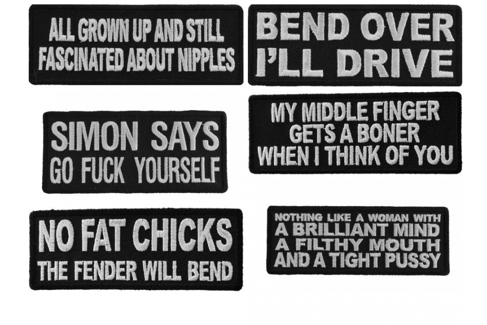 Naughty Rude Toxic Sayings for the Guys Iron on or Sew on Embroidered Patches Set of 6