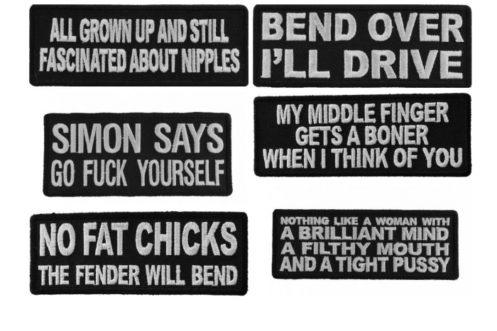 Naughty Rude Toxic Sayings for the Guys Iron on or Sew on Embroidered Patches Set of 6 Naughty Rude Toxic Sayings for the Guys Iron on or Sew on Embroidered Patches Set of 6