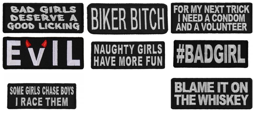 Sayings Patches for Single Biker Ladies Iron on or Sew on Embroidered Patches Set of 8