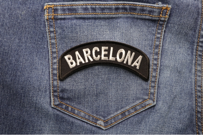 Barcelona City Patch shown on jeans