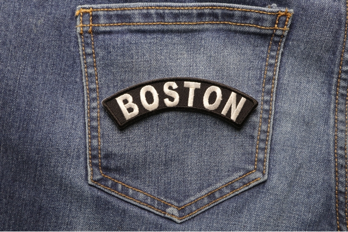 Boston Patch shown on jeans