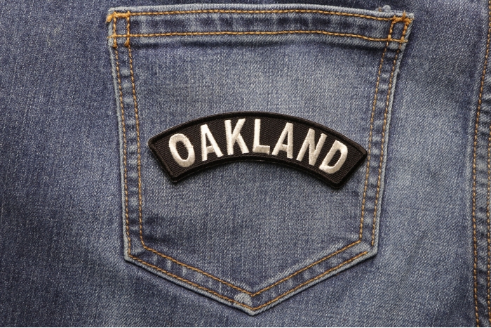 Oakland Patch shown on jeans