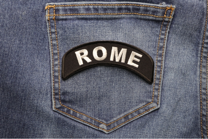 Rome City Patch shown on jeans