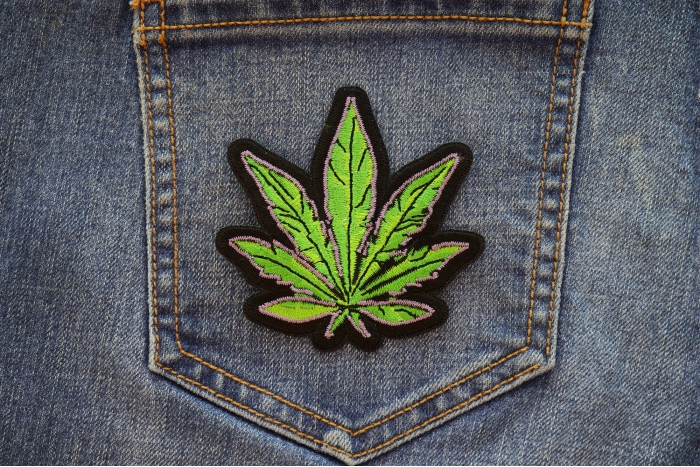 Pot Leaf Iron on Patch shown on jeans
