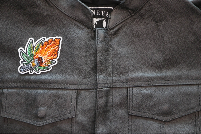 Joint on Fire Patch shown on leather vest