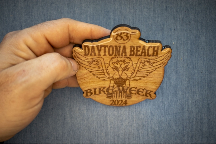 Daytona Bike Week Souvenir Coaster Epoxy Coated diagonal view