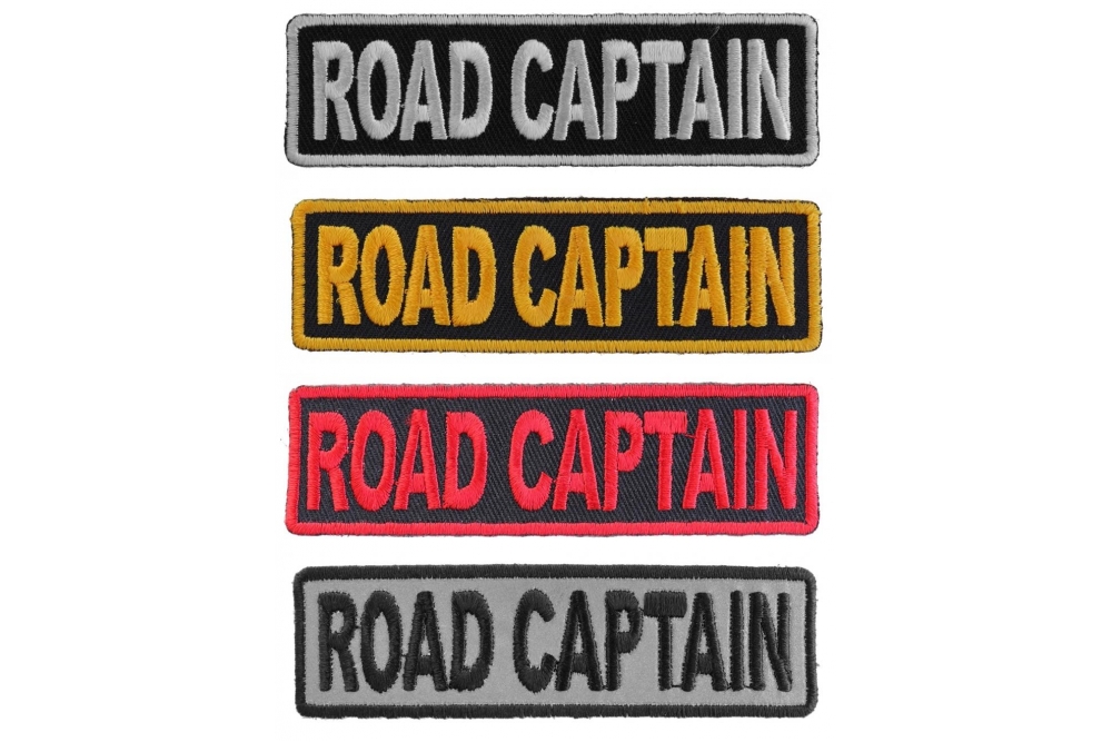 ROAD CAPTAIN Patches Embroidered In White Red Yellow Over Black and 1 Reflective Patch