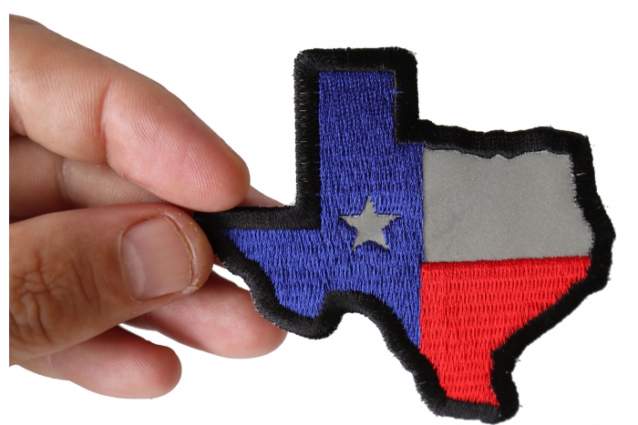 Reflective Texas Map Flag Patch shown on hand for size comparison