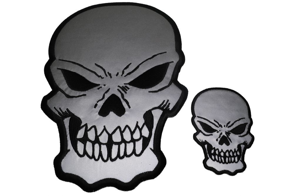 Reflective Skull Patches 2 Pack Small and Large