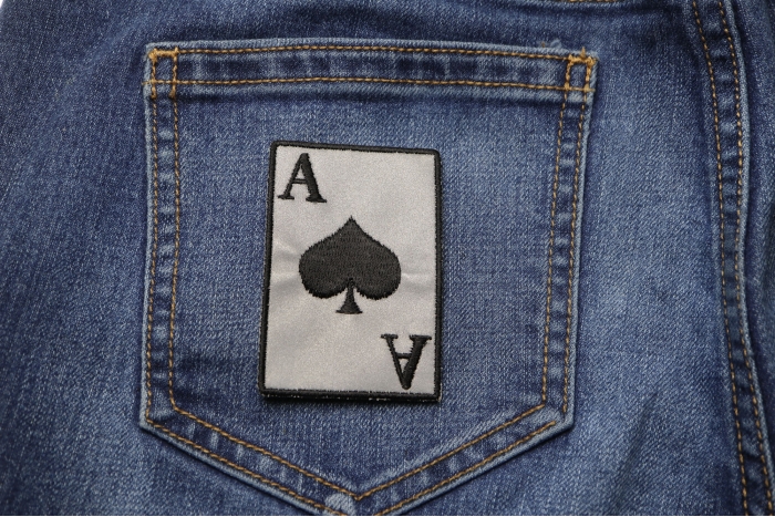 Reflective Ace Of Spades Patch shown on jeans