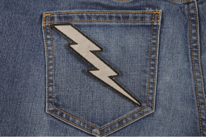 Reflective Lightning Bolt Right Patch shown on jeans