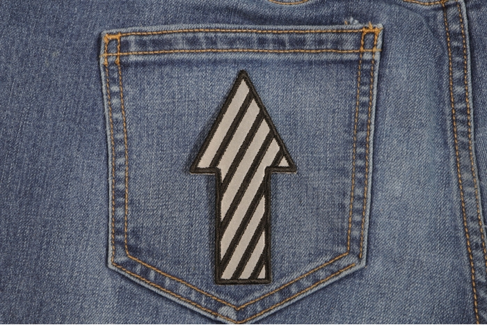 Striped Arrow Reflective Patch shown on jeans