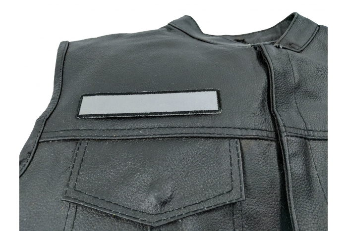 Small Reflective 5 Inch Strip Patch - 5x1 inch shown on leather vest