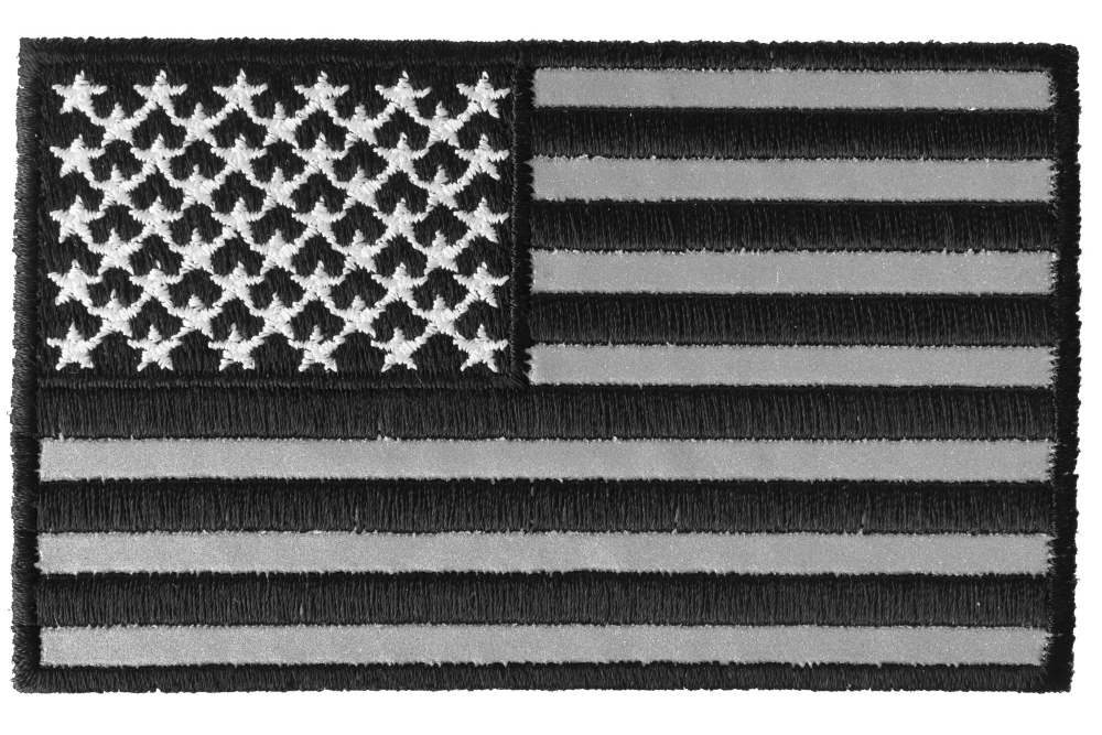 gray  patch SLIM-H-CNC IRON-ON United States US flag 3"x2" stars left black 