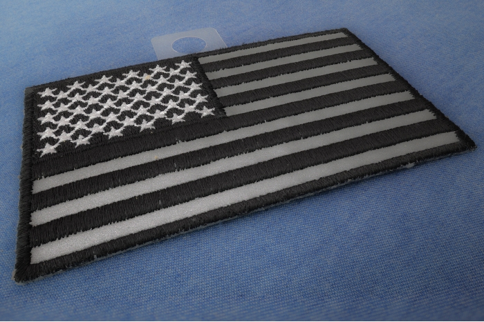 American Flag Black and Reflective 4 Inch Patch diagonal view