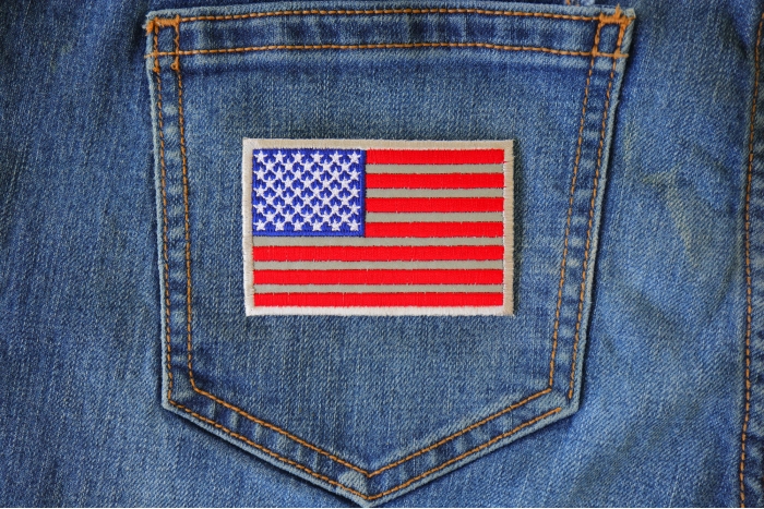 American Flag Reflective Patch shown on jeans